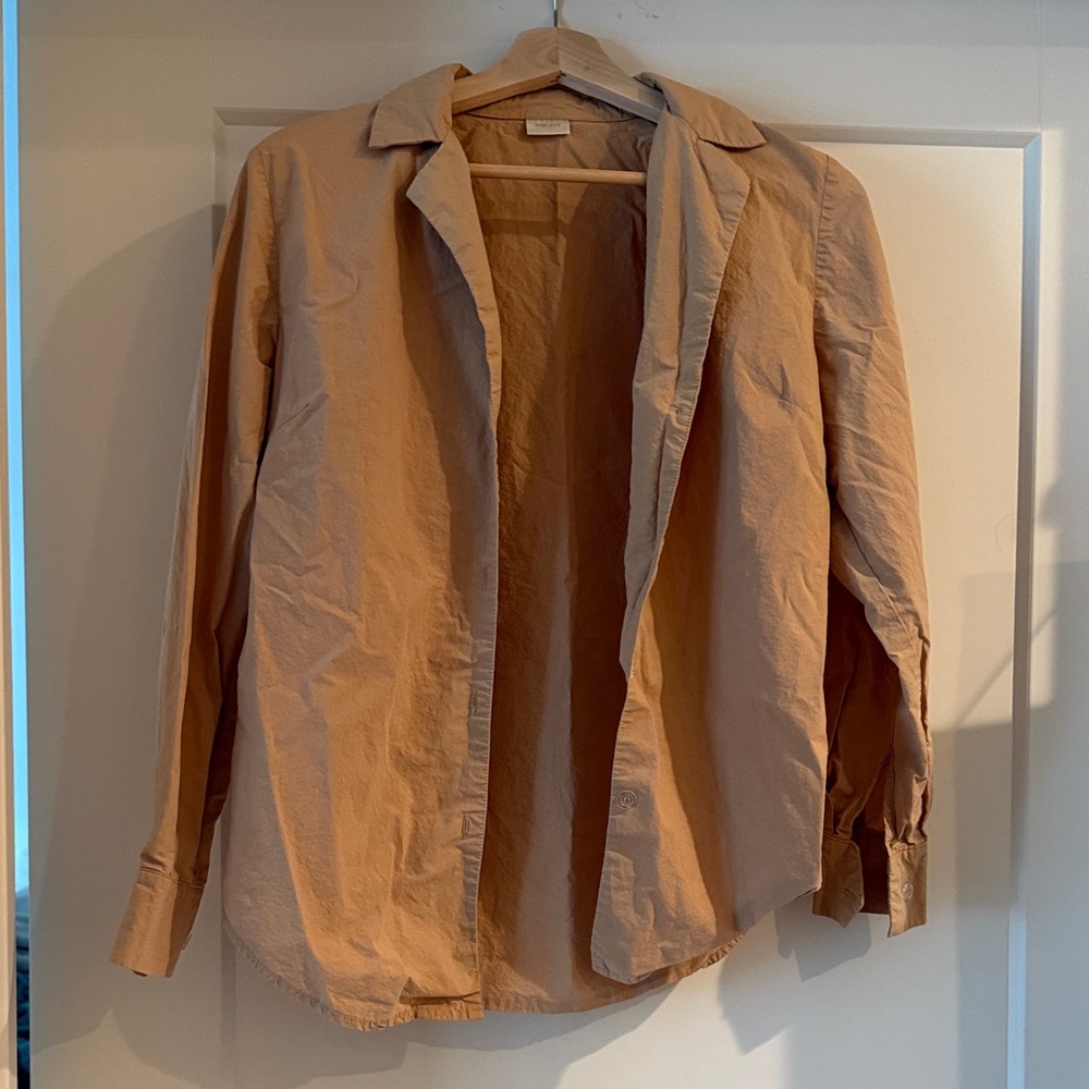 Rimless Neutral Utility Long Sleeve Blouse Camel Size 4